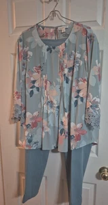 Conjunto de pantalones coldwater Creek Petite para mujer 2 piezas florales manga 3/4 PL pantalones 16P - Imagen 1 de 16