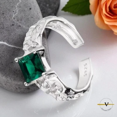 ANELLO DONNA ARGENTO 925 SOLITARIO PIETRA SMERALDO VERDE RETTANGOLARE ViP - Immagine 1 di 4