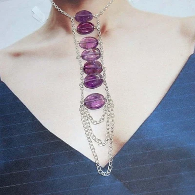 Mais lindo colar de contas folheado a prata 925 ametista natural 18" GW - Imagem 1 de 3