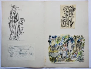 Zeichnung Feder Aquarell Personen Landschaft Akt Edvard Frank Nachlass Signiert - Picture 1 of 12