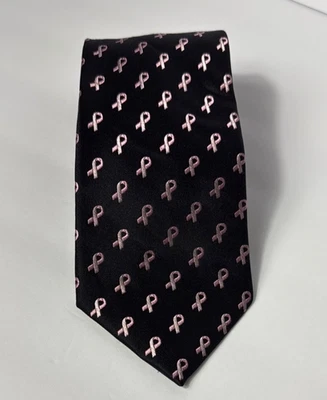 Prendas para el cuello con corbata 100 % seda negra con estampado de cáncer de mama con cinta rosa All About para hombre Foto 1 de 4