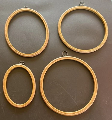 VTG Lot Of 4 Flexi Hoops Embroidery Hoop Woodgrain Round And Oval Assorted - Image 1 of 4