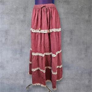 Maxi Falda De Colección Azul Cielo En Niveles Pana Óxido Volantes Capa Pradera Mediana - Imagen 1 de 7