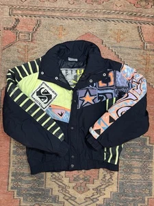 VTG 80’s 90’s Print RARE Quicksilver Internationale Puffer Ski Jacket Small Neon - Picture 1 of 19