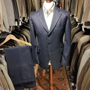 Traje Chaqueta Pantalones Vintage Para Hombre 42s X 36w Rayas 2 Piezas Azul Marino Años 40 Estilo - Imagen 1 de 11