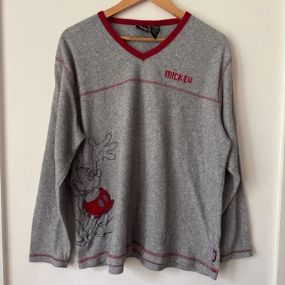 Vintage Y2K Mickey Unlimited Gray Fleece Long Sleeve Top XL 90s Y2K Disney Red - Image 1 of 4