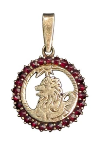 Colgante Vintage Oro Plata 900 Bohemio Corte Rosa Granate León Leo Zodiaco - Imagen 1 de 11