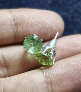 Elegantes pendientes de plata de ley con piedras preciosas de peridoto joyería clásica - Imagen 1 de 6