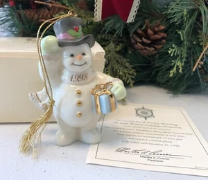 vtg 1998 LENOX Porcelain Snowman Ornament 3.75" Its A Frosty Morning 24k Trim - Picture 1 of 12