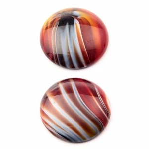 Lot (2) vintage Czech caramel white satin black stripe glass cabochons 29mm - Picture 1 of 2