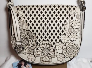 BRIGHTON TIVOLI TRELLIS COL BRITTA 3D FLORAL LEATHER APPLIQUE SHOULDER CROSSBODY - Picture 1 of 16