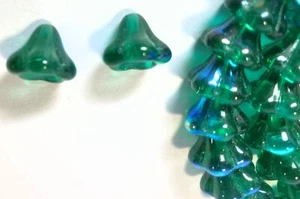 Perline, 25 perle di fiore cono grande AB verde acqua vetro pressato ceco 11x13 mm * - Foto 1 di 6