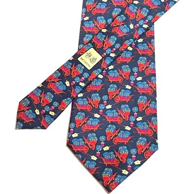 BATTISTONI Tie Bat 1009 Hombre Seda ITALIA Jardinería Pala Plantas Rueda Barriles Foto 1 de 4