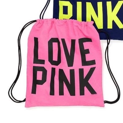 VICTORIA'S SECRET ROSA CON CORDÓN MOCHILA BOLSO TOTE BOLSA DE GIMNASIO ROSA LOGO Foto 1 de 3