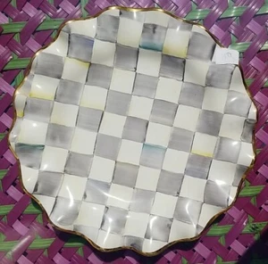 Mackenzie Childs STERLING Check Ceramic 11” Dinner Plate Fluted W/Gold Trim - Picture 1 of 7