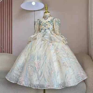 Children Dress Girl Fluffy Yarn Princess Dress Girls Piano Performance Costumes - Picture 1 of 12
