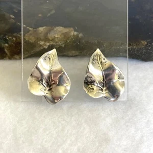 VTG Sterling Silver 925 Modernist Leaf Floral Foliage Screw Back Earrings - Picture 1 of 21
