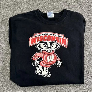 University of Wisconsin Bucky Badger manica lunga uomo nero rosso e bianco logo - Foto 1 di 5