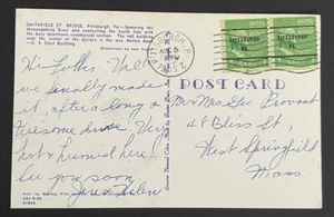 Pittsburgh, PA Post Card with Type 61 Precancel Pair U.S. #839 one cent coil PA - Imagen 1 de 3