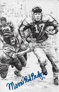 RARE MORRIS RED BADGRO SIGNED B&W POSTCARD~PRO FOOTBALL HALL OF FAME~HOF AUTO - Picture 1 of 2