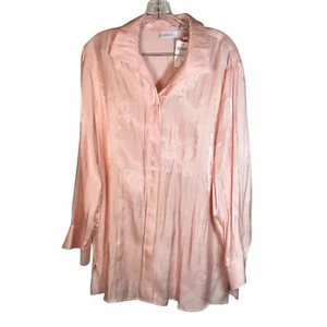NEW Chico’s tunic blouse women XL peach long sleeve button up satin shimmery - Picture 1 of 12