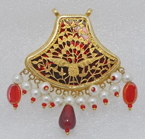 Gold Painted Beads Semi Precious Stone Jewellery Pendant - Picture 1 of 7