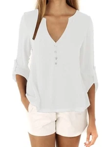 NEW Choies Women's White V-Neck Button Detail Dip Back Solid Blouse Top Size 12 - Picture 1 of 6