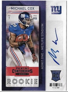 🏈 2013 Panini Contenders Michael Cox Rookie Autograph Card 🏈