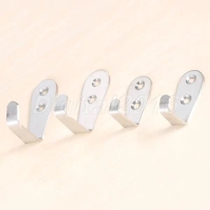 2x Hooks Wardrobe Wall Mounted Stainless Steel Hanging Hanger Holder & Screws - Picture 1 of 11