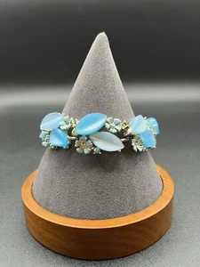 Vintage LISNER Blue Leaves & Flowers Bracelet 7” #439 - Picture 1 of 5