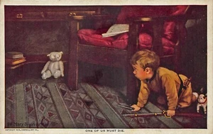 Cartolina Artista Mary Sigsbee Ker "Uno di noi deve morire" Orsacchiotto Pistola Toting Boy - Foto 1 di 2
