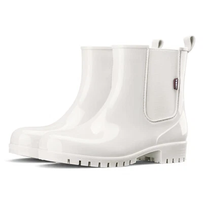 HISEA Women Ankle Rain Garden Boot Waterproof Fashion Chelsea Wellies White-US 9 - Image 1 of 4