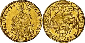 1654, Salzburg, Guidobald von Thun. Gold 1/2 Ducat Coin. Top Pop! NGC MS-62! - Picture 1 of 3