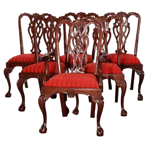 Set of Six Federal Style Carved Mahogany Ribbon Back Dining Chairs 20th C Cover