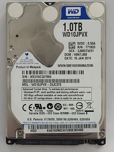 WD10JPVX-22JC3T0, DCM: HBKTJBB, JAN 2014, Western Digital 1Tb 2.5" Sata HDD - Imagen 1 de 2