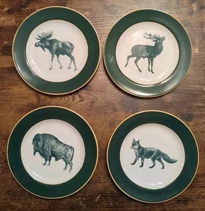 Set of 4 Primitive Artisan Incorporated 8" Wildlife Plates Buffalo Deer Elk Fox - Picture 1 of 11