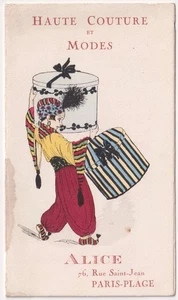 Antike französische Trade Card Haute Couture Modes Alice 76 Rue Saint Jean Paris - Bild 1 von 3