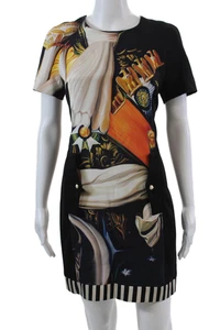 Mary Katrantzou Womens Back Zip Striped Trim Abstract Silk Dress Black Size 10 - Picture 1 of 8