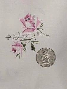 Vtg 50s Polished Cotton Fabric Yardage Floral Pink Rose Geometric 43”x 3 yds - Picture 1 of 8