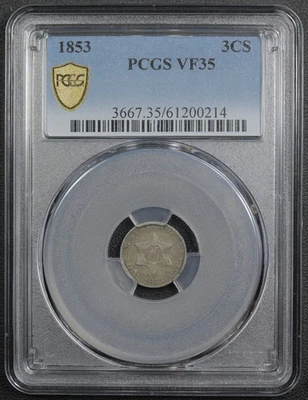 1853 Silver Three Cent Piece 3CS PCGS VF 35 - Image 1 of 4