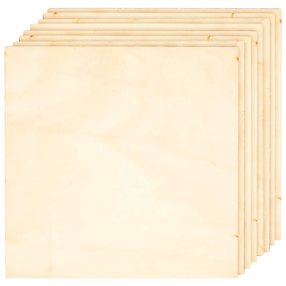 8-pack Square Basswood Plywood Thin Sheets for Wood Burning 8 Inches Woodwork