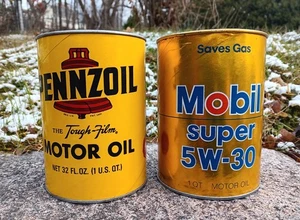 Oldtimer Motoröl Dosen Mobile Super 5W-30 & Pennzoil der Tough-Film - Bild 1 von 7