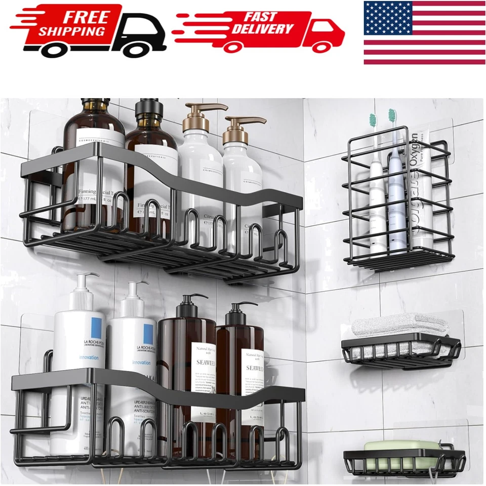 Elegante juego de carrito de ducha negro a prueba de óxido: 5 organizadores sin necesidad de perforación Foto 1 de 4
