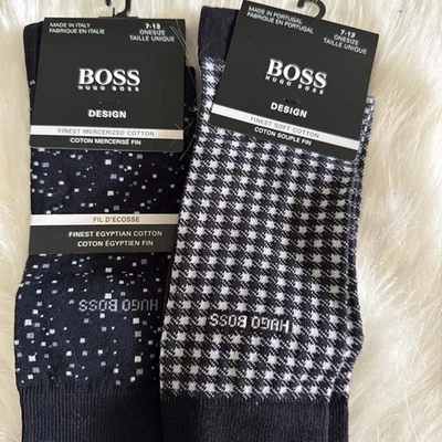 Hugo Boss NEW Blue / Black 2 Pair Men’s 7-13 Cotton Dress Socks - Image 1 of 4