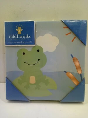 Juego de 2 imágenes de arte de pared en lienzo de rana Tiddliwinks habitación de bebés de rana nuevo  Foto 1 de 4