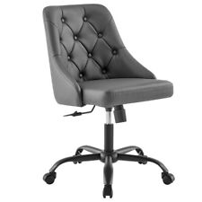 Scranton & Co Faux Leather Tufted Office Swivel Chair in Black and Gray