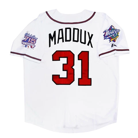 Greg Maddux Atlanta Braves 1999 World Series Home White Jersey Men's (S-3XL) Cover