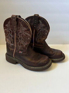 JUSTIN GYPSY L9995 Women's Brown Leather Square Toe Western Cowgirl Boots - 5.5B