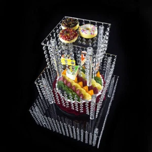 Rectangle Crystal Wedding Cake Stand Tray Desserts Display Rack For Buffet Party - Picture 1 of 12