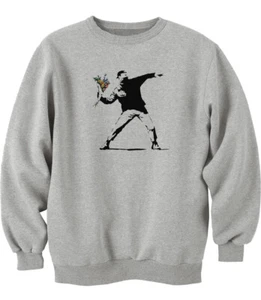 Banksy Flower Molotov Thrower Unisex Men's Sweatshirt Pullover Jumper Grey - Picture 1 of 1
